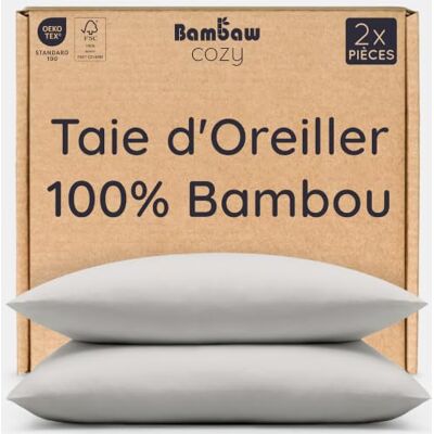 Bambaw Hoofdkussensloop, lichtgrijs, 2 stuks, bamboe-overtrek, anti-mijt beddengoed, zachte kussensloop, verkoelend laken, kussensloop, 65 x 65 cm Bambaw Hoofdkussensloop, lichtgrijs, 2 stuks, bamboe-overtrek, anti-mijt beddengoed, zachte kussensloop, verkoelend laken, kussensloop, 65 x 65 cm