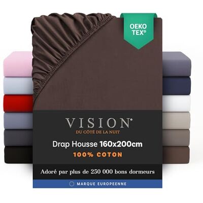 Vision Hoeslaken, 160 x 200 cm. Kleur: Chocolade 100% katoen 57 draden, 4 elastische hoeken Vision Hoeslaken, 160 x 200 cm. Kleur: Chocolade 100% katoen 57 draden, 4 elastische hoeken