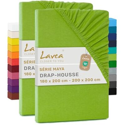 Lavea ® Set van 2 hoeslakens, 180 x 190/200 cm, 100% zacht en ademend katoen, voor matrassen tot 20 cm dik, jersey met elastiek rondom, appelgroen Lavea ® Set van 2 hoeslakens, 180 x 190/200 cm, 100% zacht en ademend katoen, voor matrassen tot 20 cm dik, jersey met elastiek rondom, appelgroen