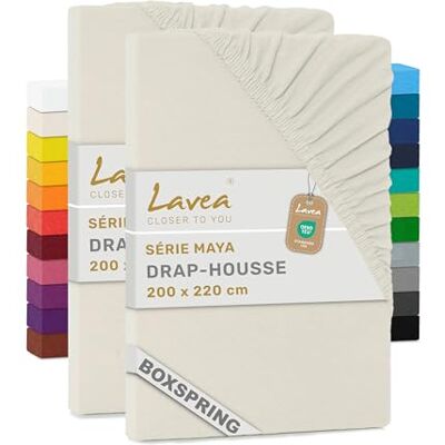 Lavea ® Set van 2 hoeslakens, 200 x 220 cm, 100% zacht en ademend katoen, voor matrassen tot 35 cm dik, jersey met elastiek rondom, crème Lavea ® Set van 2 hoeslakens, 200 x 220 cm, 100% zacht en ademend katoen, voor matrassen tot 35 cm dik, jersey met elastiek rondom, crème