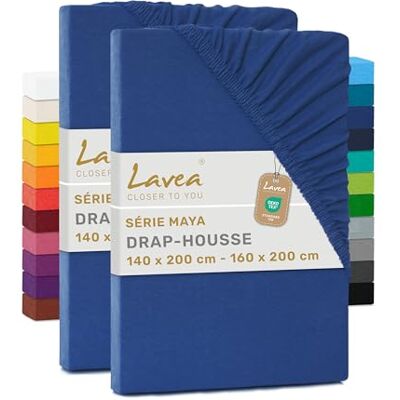 Lavea ® Set van 2 hoeslakens, 140 x 190/200 cm, 100% zacht en ademend katoen, voor matrassen tot 20 cm dik, jersey met elastiek rondom, koningsblauw Lavea ® Set van 2 hoeslakens, 140 x 190/200 cm, 100% zacht en ademend katoen, voor matrassen tot 20 cm dik, jersey met elastiek rondom, koningsblauw