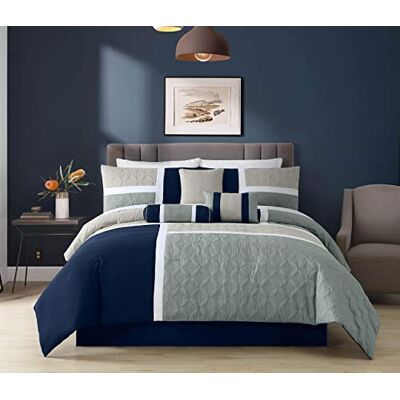 Chezmoi Collection Upland 7-delige beddengoedset, patchwork, marineblauw/grijs, kingsize Chezmoi Collection Upland 7-delige beddengoedset, patchwork, marineblauw/grijs, kingsize