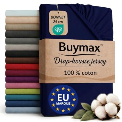Buymax Hoeslaken 160 x 200 cm, 100% katoenen jersey, matrashoogte tot 25 cm, marineblauw Jersey doux et respirant, certifié OEKO-TEX, bonnet jusqu’à 25 cm et élastique intégral pour un maintien fiable. Buymax Hoeslaken 160 x 200 cm, 100% katoenen jersey, matrashoogte tot 25 cm, marineblauw Jersey doux et respirant, certifié OEKO-TEX, bonnet jusqu’à 25 cm et élastique intégral pour un maintien fiable.
