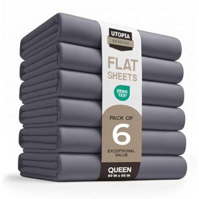 Utopia Bedding Set van 6 platte lakens van zachte geborstelde microvezel, krimp- en vervagingsbestendig, onderhoudsvriendelijk (queensize, grijs) Utopia Bedding Set van 6 platte lakens van zachte geborstelde microvezel, krimp- en vervagingsbestendig, onderhoudsvriendelijk (queensize, grijs)