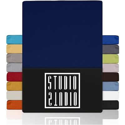 STUDIO basic hoeslaken, 120 x 200 cm, 100% gekamd katoen, Oeko-Tex 100-gecertificeerd, merkkwaliteit, laken 120 x 200, tot 25 cm hoogte, donkerblauw STUDIO basic hoeslaken, 120 x 200 cm, 100% gekamd katoen, Oeko-Tex 100-gecertificeerd, merkkwaliteit, laken 120 x 200, tot 25 cm hoogte, donkerblauw