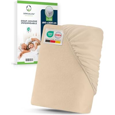 Sensalou Hoeslaken, waterdicht, 180 x 200 cm, beige, voor tweepersoonsbed, kingsize bed Sensalou Hoeslaken, waterdicht, 180 x 200 cm, beige, voor tweepersoonsbed, kingsize bed