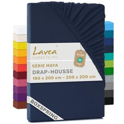 Lavea ® Hoeslaken, 180 x 200 cm, 100% katoen, grote hoogte 35 cm voor dikke matrassen, met elastiek rondom van jersey, voor boxspringbed, melkblauw Lavea ® Hoeslaken, 180 x 200 cm, 100% katoen, grote hoogte 35 cm voor dikke matrassen, met elastiek rondom van jersey, voor boxspringbed, melkblauw