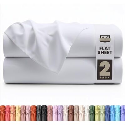 Utopia Bedding Set van 2 platte lakens voor tweepersoonsbed, Oeko-Tex-gecertificeerd, onderhoudsvriendelijk, zacht geborsteld polyester microvezelweefsel, kreukvrij, krimp- en vervagingsbestendig Utopia Bedding Set van 2 platte lakens voor tweepersoonsbed, Oeko-Tex-gecertificeerd, onderhoudsvriendelijk, zacht geborsteld polyester microvezelweefsel, kreukvrij, krimp- en vervagingsbestendig