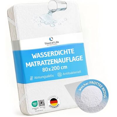 Third of Life Badstof matrasbeschermer 80 x 200 cm, waterdicht en ademend, matrasbeschermer van zacht katoen, praktische hoekelastieken voor een perfecte pasvorm, wasbaar op 60 °C en Oeko-Tex gecertificeerd Third of Life Badstof matrasbeschermer 80 x 200 cm, waterdicht en ademend, matrasbeschermer van zacht katoen, praktische hoekelastieken voor een perfecte pasvorm, wasbaar op 60 °C en Oeko-Tex gecertificeerd