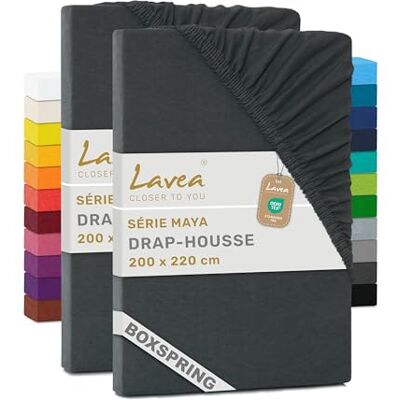 Lavea ® Set van 2 hoeslakens, 200 x 220 cm, 100% zacht en ademend katoen, voor matrassen tot 35 cm dik, jersey met elastiek rondom, antraciet Lavea ® Set van 2 hoeslakens, 200 x 220 cm, 100% zacht en ademend katoen, voor matrassen tot 35 cm dik, jersey met elastiek rondom, antraciet