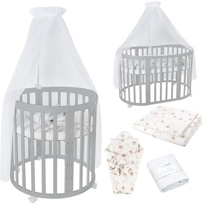 waldin Babybed, ovaal, 7-in-1, matras, wielen, plank, grijs waldin Babybed, ovaal, 7-in-1, matras, wielen, plank, grijs