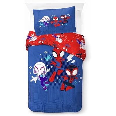 Jay Franco Kids Marvel Spidey & His Amazing Friends Beddengoedset, 100% superzacht katoen, met kussensloop, officieel gelicentieerd product, meerkleurig, 2-delig, eenpersoonsbed Jay Franco Kids Marvel Spidey & His Amazing Friends Beddengoedset, 100% superzacht katoen, met kussensloop, officieel gelicentieerd product, meerkleurig, 2-delig, eenpersoonsbed