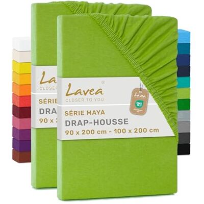 Lavea ® Set van 2 hoeslakens, 90 x 190/200 cm, 100% zacht en ademend katoen, voor matrassen tot 20 cm dik, jersey met elastiek rondom, appelgroen Lavea ® Set van 2 hoeslakens, 90 x 190/200 cm, 100% zacht en ademend katoen, voor matrassen tot 20 cm dik, jersey met elastiek rondom, appelgroen