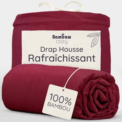 Bambaw Hoeslaken, bordeauxrood, 140 x 200 cm, bedlaken van bamboe, matrashoes tegen mijten, warm hoeslaken, zachte stof, hoeslaken met grote kap, matrashoes 140 x 200 cm, bamboe Bambaw Hoeslaken, bordeauxrood, 140 x 200 cm, bedlaken van bamboe, matrashoes tegen mijten, warm hoeslaken, zachte stof, hoeslaken met grote kap, matrashoes 140 x 200 cm, bamboe