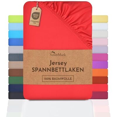 NatureMark Hoeslaken van 100% jersey Kwaliteit conform aan de Oeko-Tex Standard 100, katoen, rood, 140 x 200 160 x 200 cm NatureMark Hoeslaken van 100% jersey Kwaliteit conform aan de Oeko-Tex Standard 100, katoen, rood, 140 x 200 160 x 200 cm