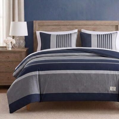 Nautica Omkeerbaar beddengoed van katoen met bijpassende kussenslopen, interieurdecoratie, super kingsize bed, antracietgrijs/marineblauw Nautica Omkeerbaar beddengoed van katoen met bijpassende kussenslopen, interieurdecoratie, super kingsize bed, antracietgrijs/marineblauw