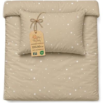 Totsy Baby Babybeddengoed 90 x 120 cm van katoen omkeerbaar dekbedovertrek 90 x 120 cm en kussensloop 40 x 60 cm met ritssluiting kinderbeddengoed jongens meisjes Oeko-Tex beige met witte sterren Totsy Baby Babybeddengoed 90 x 120 cm van katoen omkeerbaar dekbedovertrek 90 x 120 cm en kussensloop 40 x 60 cm met ritssluiting kinderbeddengoed jongens meisjes Oeko-Tex beige met witte sterren