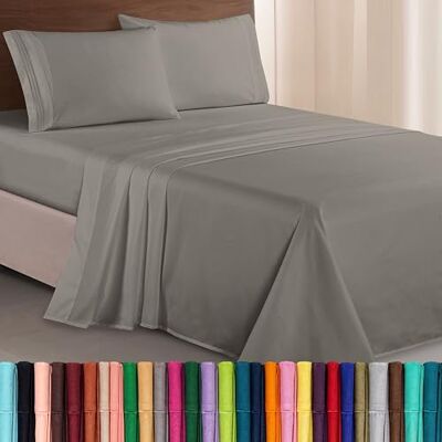 Elegant Comfort Zachte 4-delige beddengoedset van microvezel in hotelkwaliteit, draaddichtheid 1500, met borduurwerk met drie lijnen, anti-kreuk en anti-vervaging, tweepersoonsbed, grijs Elegant Comfort Zachte 4-delige beddengoedset van microvezel in hotelkwaliteit, draaddichtheid 1500, met borduurwerk met drie lijnen, anti-kreuk en anti-vervaging, tweepersoonsbed, grijs