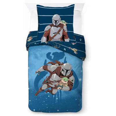Jay Franco Kids Star Wars The Mandalorian Beddengoedset, 100% katoen, superzacht, met kussensloop, officieel gelicentieerd product, blauw, 2-delig, eenpersoonsbed Jay Franco Kids Star Wars The Mandalorian Beddengoedset, 100% katoen, superzacht, met kussensloop, officieel gelicentieerd product, blauw, 2-delig, eenpersoonsbed