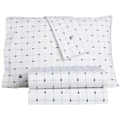 Lacoste Slice Beddengoedset, 4-delig, 100% katoen, koel, helder, mat en duurzaam, Oeko-Tex gecertificeerd, bedrukt, marineblauw, queensize Lacoste Slice Beddengoedset, 4-delig, 100% katoen, koel, helder, mat en duurzaam, Oeko-Tex gecertificeerd, bedrukt, marineblauw, queensize