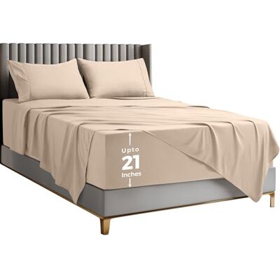 Utopia Bedding Beddengoedset voor tweepersoonsbed, 4-delig, zachte microvezel, hoeslaken met zijvak, diepe zak, geborduurde kussenslopen, platte lakens, hotellakens (beige) Utopia Bedding Beddengoedset voor tweepersoonsbed, 4-delig, zachte microvezel, hoeslaken met zijvak, diepe zak, geborduurde kussenslopen, platte lakens, hotellakens (beige)