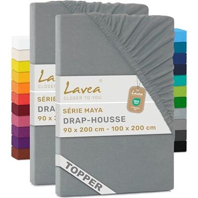 Lavea ® Set van 2 hoeslakens voor topper/topper, 90 x 190/200 cm, jersey, 100% katoen, voor toppers tot 10 cm, met elastiek rondom, middengrijs Lavea ® Set van 2 hoeslakens voor topper/topper, 90 x 190/200 cm, jersey, 100% katoen, voor toppers tot 10 cm, met elastiek rondom, middengrijs