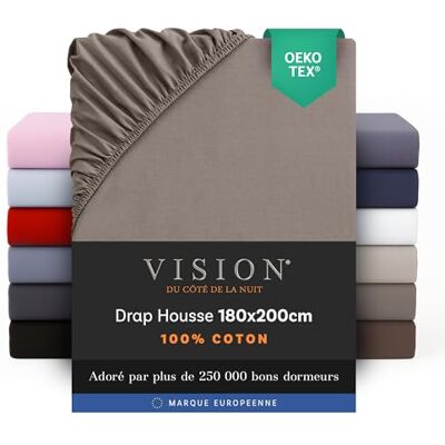 Vision Hoeslaken, 180 x 200 cm. Kleur: Taupe, 100% katoen 57 draden, 4 elastische hoeken, 30 cm diepte Vision Hoeslaken, 180 x 200 cm. Kleur: Taupe, 100% katoen 57 draden, 4 elastische hoeken, 30 cm diepte