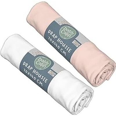 Babycalin Set van 2 hoeslakens, wit/roze, 70 x 140 cm Babycalin Set van 2 hoeslakens, wit/roze, 70 x 140 cm
