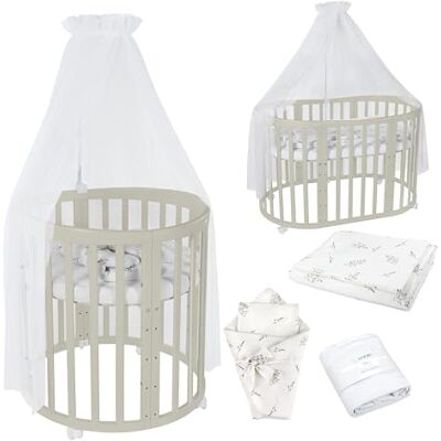 waldin Babybed, ovaal, 7-in-1, matras, wielen, plank, olijf waldin Babybed, ovaal, 7-in-1, matras, wielen, plank, olijf