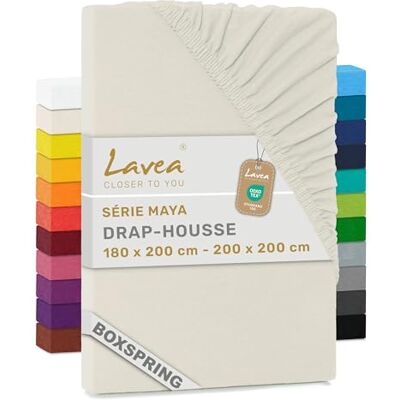 Lavea Hoeslaken, 180 x 200 cm, 100% katoen, grote hoogte 35 cm voor dikke matrassen, met elastiek rondom van jersey, voor boxspringbed, crème Lavea Hoeslaken, 180 x 200 cm, 100% katoen, grote hoogte 35 cm voor dikke matrassen, met elastiek rondom van jersey, voor boxspringbed, crème