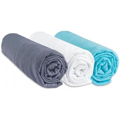 Easy dort Set van 3 hoeslakens voor babybed, 100% katoen, grijs, wit, turquoise, gezonde slaap, Oeko-Tex, gemaakt in Europa Easy dort Set van 3 hoeslakens voor babybed, 100% katoen, grijs, wit, turquoise, gezonde slaap, Oeko-Tex, gemaakt in Europa