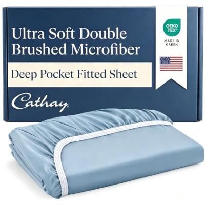 Cathay Home Luxe hoeslaken, ultrazachte microvezel, dubbel geborsteld, kreukvrij en kleurecht, standaard zakdiepte, 35,6 cm, blauwe nevel, voor eenpersoonsbed Cathay Home Luxe hoeslaken, ultrazachte microvezel, dubbel geborsteld, kreukvrij en kleurecht, standaard zakdiepte, 35,6 cm, blauwe nevel, voor eenpersoonsbed
