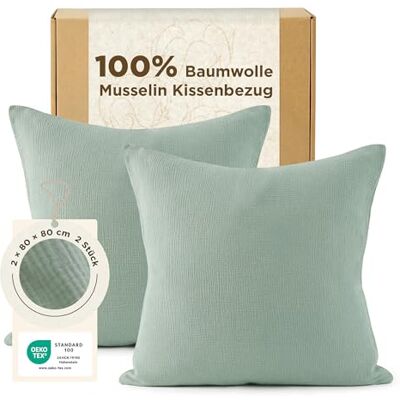 Bedsure Set van 2 mousseline kussenslopen 80 x 80 cm 100% katoen 80 x 80 cm 2 mousseline kussenslopen met ritssluiting Oeko-TEX gecertificeerd Zomerkussenslopen zomergroen Bedsure Set van 2 mousseline kussenslopen 80 x 80 cm 100% katoen 80 x 80 cm 2 mousseline kussenslopen met ritssluiting Oeko-TEX gecertificeerd Zomerkussenslopen zomergroen