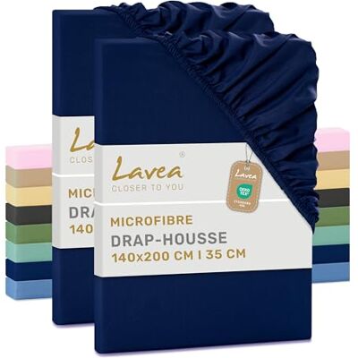 Lavea Set van 2 hoeslakens, 140 x 200 cm, zachte en ademende microvezel, hoekhoogte 35 cm, met elastiek rondom, Oeko-Tex gecertificeerd, marineblauw Microfibre – Drap Housse Bonnet 20 cm avec Élastique Tout Autour, Doux, Respirant, Certifié OEKO-TEX® Lavea Set van 2 hoeslakens, 140 x 200 cm, zachte en ademende microvezel, hoekhoogte 35 cm, met elastiek rondom, Oeko-Tex gecertificeerd, marineblauw Microfibre – Drap Housse Bonnet 20 cm avec Élastique Tout Autour, Doux, Respirant, Certifié OEKO-TEX®