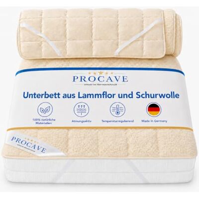 PROCAVE Topper zacht lamswol en scheerwol hoogwaardige kwaliteit met 4 hoekrubbers 90 x 200 cm PROCAVE Topper zacht lamswol en scheerwol hoogwaardige kwaliteit met 4 hoekrubbers 90 x 200 cm