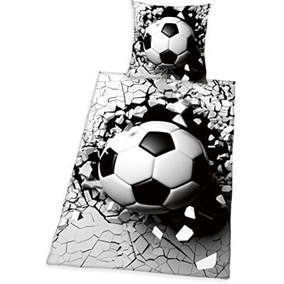 Herding Voetbalbeddengoed, 3D-effect, omkeerbaar, kussensloop 80 x 80 cm, dekbedovertrek 135 x 200 cm, met gemakkelijke ritssluiting, 100% katoen/versterkt, grijs/wit Herding Voetbalbeddengoed, 3D-effect, omkeerbaar, kussensloop 80 x 80 cm, dekbedovertrek 135 x 200 cm, met gemakkelijke ritssluiting, 100% katoen/versterkt, grijs/wit