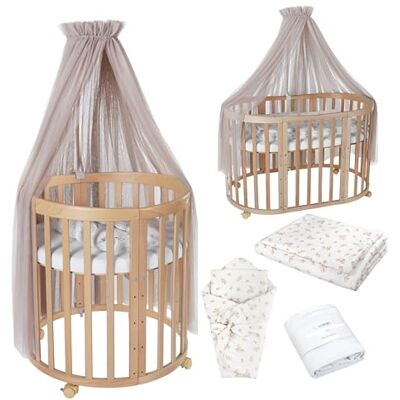 waldin Babybed, ovaal, 7-in-1, matras, wielen, plank, natuur waldin Babybed, ovaal, 7-in-1, matras, wielen, plank, natuur