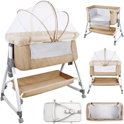 LANTUS Cododo babybed, 3-in-1, Cododo-wieg met matras en muggennet, babywieg, draagkracht 50 kg, compact in 3 seconden, gemakkelijk te transporteren, 80 x 40 x 100-115 cm, crèmekleurig LANTUS Cododo babybed, 3-in-1, Cododo-wieg met matras en muggennet, babywieg, draagkracht 50 kg, compact in 3 seconden, gemakkelijk te transporteren, 80 x 40 x 100-115 cm, crèmekleurig