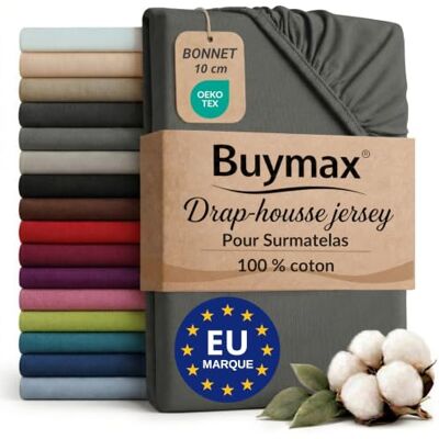 Buymax Hoeslaken 200 x 200 cm, 100% jersey katoen, voor toppers met hoogte tot 9 cm, boxspringbed, antraciet Jersey doux et respirant, certifié OEKO-TEX, bonnet jusqu’à 10 cm, idéal pour surmatelas et maintien sans plis. Buymax Hoeslaken 200 x 200 cm, 100% jersey katoen, voor toppers met hoogte tot 9 cm, boxspringbed, antraciet Jersey doux et respirant, certifié OEKO-TEX, bonnet jusqu’à 10 cm, idéal pour surmatelas et maintien sans plis.