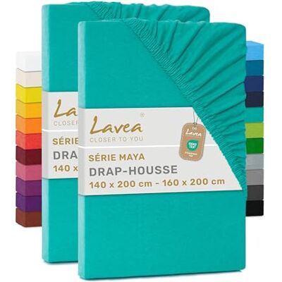 Lavea ® Set van 2 hoeslakens, 140 x 190/200 cm, 100% zacht en ademend katoen, voor matrassen tot 20 cm dik, jersey met elastiek rondom, turquoise Lavea ® Set van 2 hoeslakens, 140 x 190/200 cm, 100% zacht en ademend katoen, voor matrassen tot 20 cm dik, jersey met elastiek rondom, turquoise