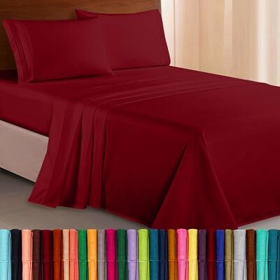 Elegant Comfort Zachte 4-delige beddengoedset met draaddichtheid van 1500 met drie lijnen, kreuk- en lichtbestendig, voor kingsize bed, bordeauxrood Elegant Comfort Zachte 4-delige beddengoedset met draaddichtheid van 1500 met drie lijnen, kreuk- en lichtbestendig, voor kingsize bed, bordeauxrood