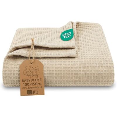Totsy Baby Babydeken, wafeldeken, voor alle seizoenen, 100 x 150 cm, honingraatpatroon, katoen, ademend, licht, geboorte, kinderen, tussenseizoen, deken voor pasgeborenen, Oeko-Tex beige Totsy Baby Babydeken, wafeldeken, voor alle seizoenen, 100 x 150 cm, honingraatpatroon, katoen, ademend, licht, geboorte, kinderen, tussenseizoen, deken voor pasgeborenen, Oeko-Tex beige