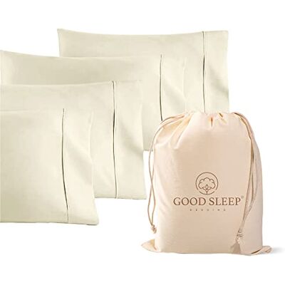 Good Sleep Bedding Set van 4 kussenslopen, 100% Egyptisch langstapelig katoen, draaddichtheid 1000, satijnweefsel, zacht en zijdeachtig voor een comfortabele slaap, perfecte pasvorm, ivoor, standaard Good Sleep Bedding Set van 4 kussenslopen, 100% Egyptisch langstapelig katoen, draaddichtheid 1000, satijnweefsel, zacht en zijdeachtig voor een comfortabele slaap, perfecte pasvorm, ivoor, standaard