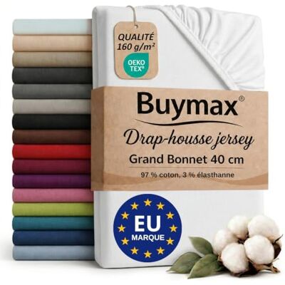 Buymax Hoeslaken stretch, 140 x 200 of 160 x 220 cm, voor waterbed en boxspringbed, voor matrassen tot 35 cm hoogte, wit Jersey extensible 160 g/m², 97% coton 3% élasthanne, certifié OEKO-TEX, pour lits boxspring et à eau, bonnet 40 cm. Buymax Hoeslaken stretch, 140 x 200 of 160 x 220 cm, voor waterbed en boxspringbed, voor matrassen tot 35 cm hoogte, wit Jersey extensible 160 g/m², 97% coton 3% élasthanne, certifié OEKO-TEX, pour lits boxspring et à eau, bonnet 40 cm.
