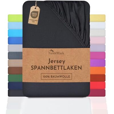 NatureMark Jersey Hoeslaken, 100% katoen, in vele maten en kleuren, merkkwaliteit conform OEKO-TEX Standard 100, 140 x 200 160 x 200 cm, zwart NatureMark Jersey Hoeslaken, 100% katoen, in vele maten en kleuren, merkkwaliteit conform OEKO-TEX Standard 100, 140 x 200 160 x 200 cm, zwart