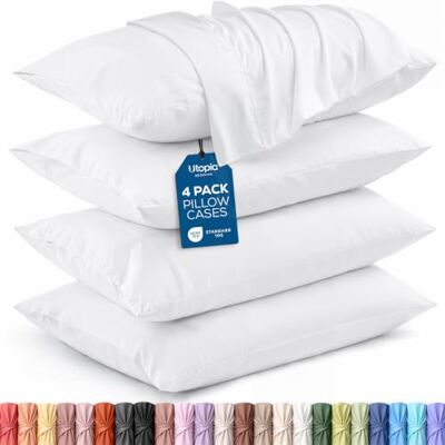 Utopia Bedding Set van 4 kussenslopen voor kingsize bed, hotelsluiting, geborstelde microvezelstof, krimp- en kleurecht, 50,8 x 101,6 cm Utopia Bedding Set van 4 kussenslopen voor kingsize bed, hotelsluiting, geborstelde microvezelstof, krimp- en kleurecht, 50,8 x 101,6 cm