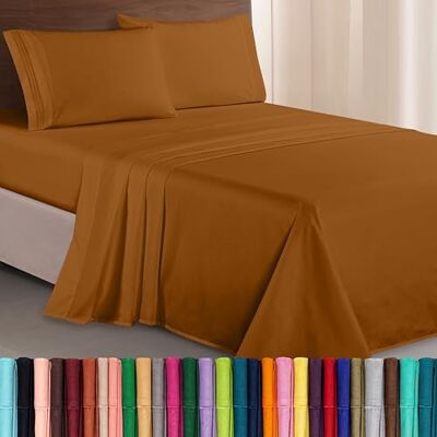 Elegant Comfort Zachte 4-delige beddengoedset met draaddichtheid van 1500, met drie lijnen, kreuk- en lichtbestendig, voor kingsize bed, brons Elegant Comfort Zachte 4-delige beddengoedset met draaddichtheid van 1500, met drie lijnen, kreuk- en lichtbestendig, voor kingsize bed, brons