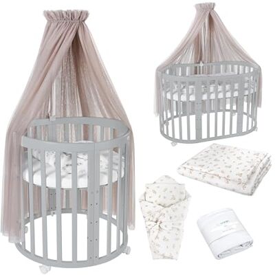 waldin Babybed, ovaal, 7-in-1, matras, wielen, plank, grijs waldin Babybed, ovaal, 7-in-1, matras, wielen, plank, grijs