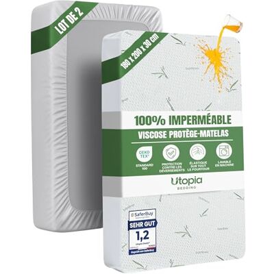 Utopia Bedding Set van 2 waterdichte matrasbeschermer van visco-elastisch schuim, 180 x 200 x 30 cm Utopia Bedding Set van 2 waterdichte matrasbeschermer van visco-elastisch schuim, 180 x 200 x 30 cm