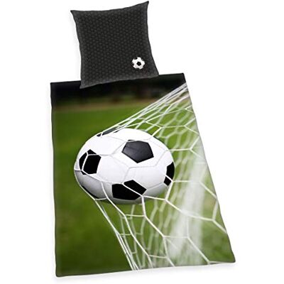 Herding Voetbalbeddengoed, kussensloop 80 x 80 cm, dekbedovertrek 135 x 200 cm, microvezel, zwart/grijs Herding Voetbalbeddengoed, kussensloop 80 x 80 cm, dekbedovertrek 135 x 200 cm, microvezel, zwart/grijs